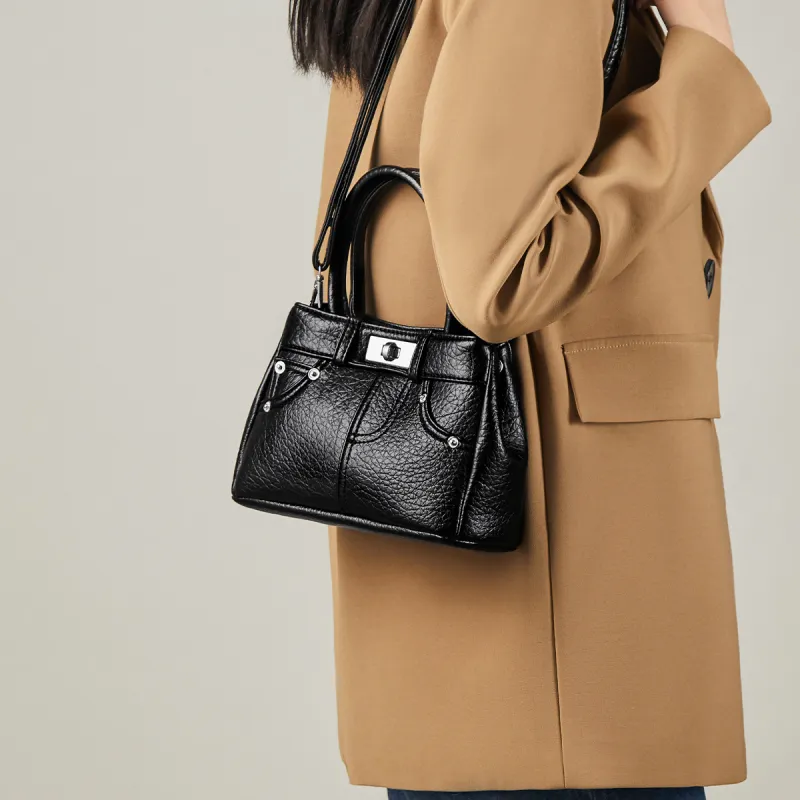 15 MINS Synthetic Leather Tote Handbag Shoulder Bag Crossbody Bag Regular Women's Ecru/Brown/Black-11