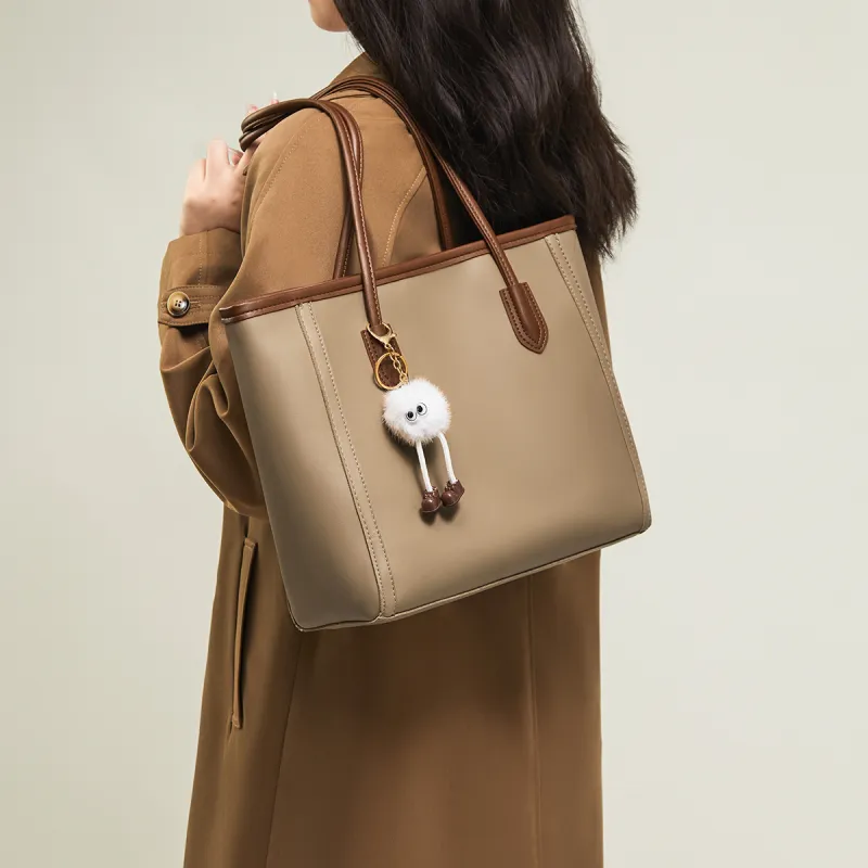 15 MINS Synthetic Leather Shoulder Bag Large Size Women's Khaki/Brown-1