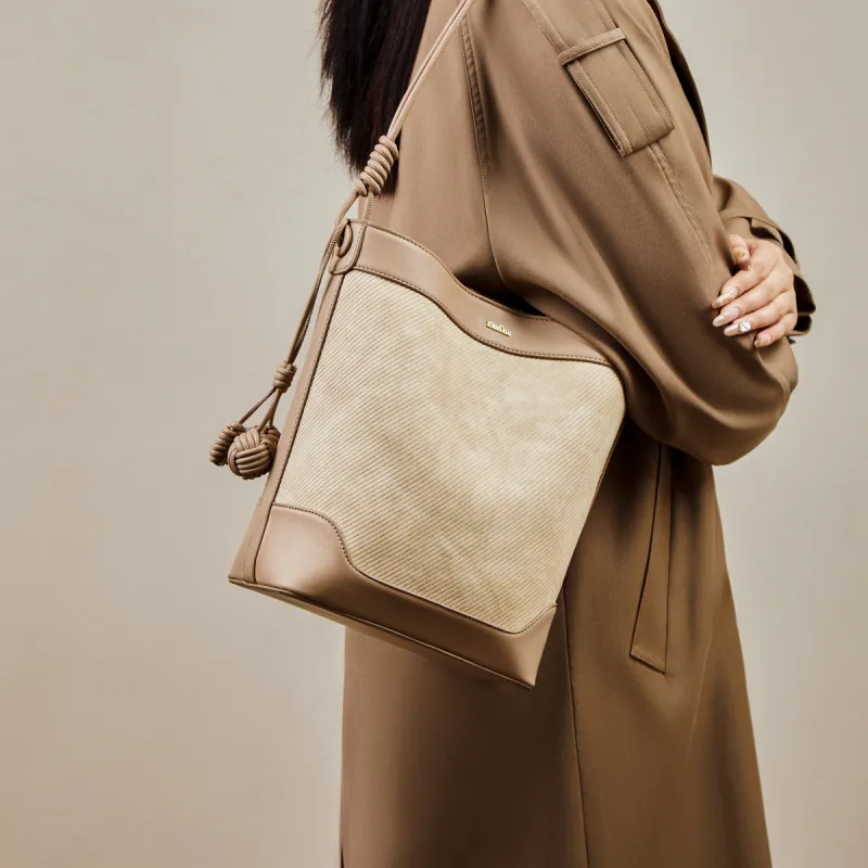 15 MINS Synthetic Leather Shoulder Bag Crossbody Bag Large Size Women's Apricot-2