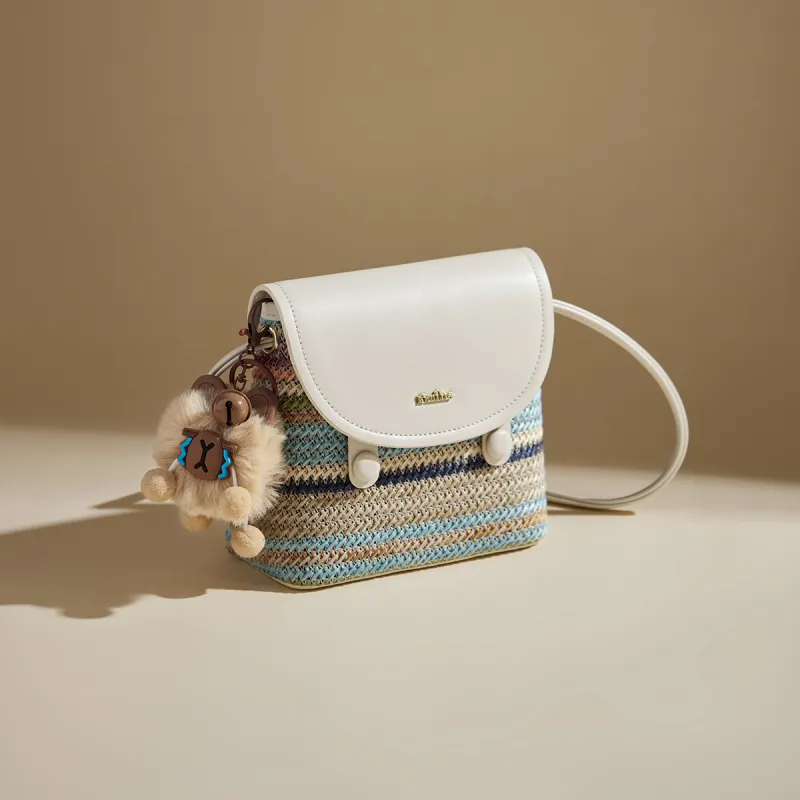 15 MINS Synthetic Leather Shoulder Bag, Crossbody Bag Women's Rainbow White-4
