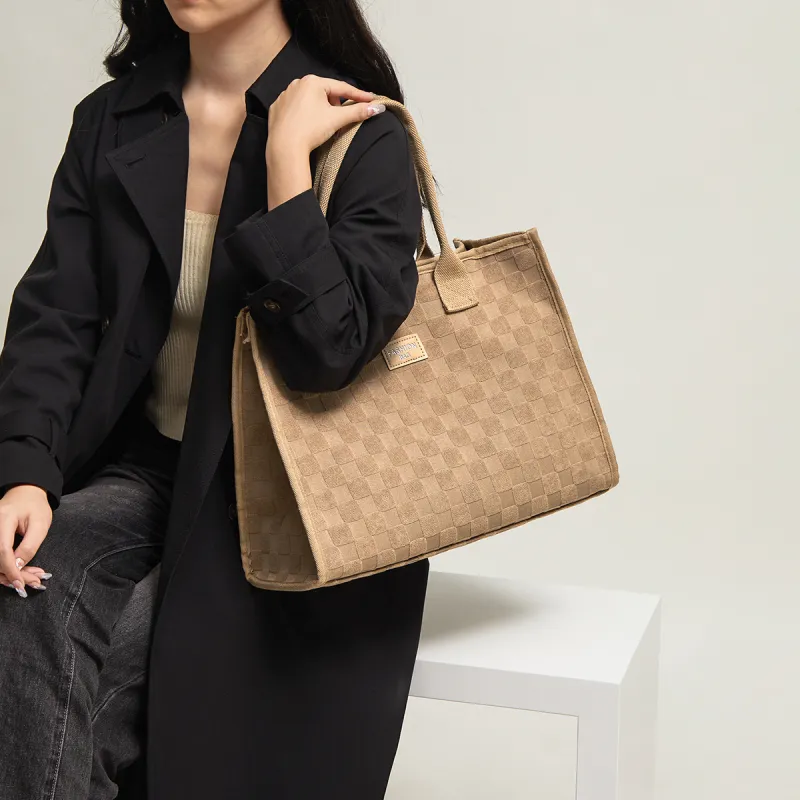 15 MINS Fabric Shoulder Bag Tote Bag Shopping Bag Large Size Women's Ecru/Khaki-7