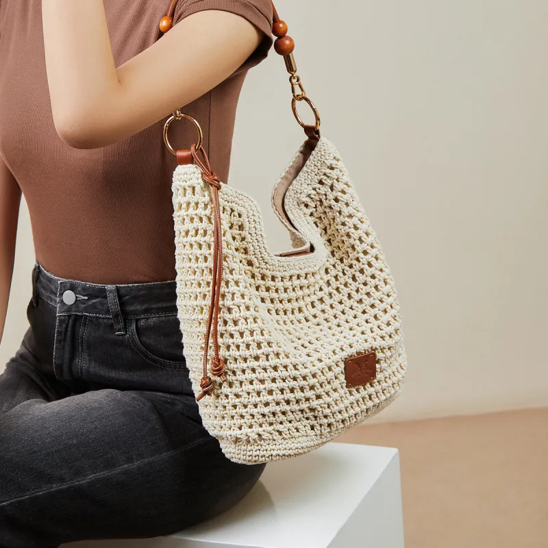 15 MINS Fabric Tote Bag, Shopping Bag, Shoulder Bag Tubas Women's Beige-1