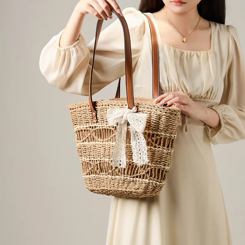 15 MINS Synthetic Leather Tote Bag, Shoulder Bag, Shopping Bag Women's Ecru/Khaki-7