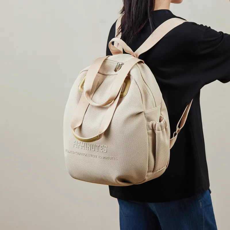 15 MINS Polyester With Synthetic Leather One Shoulder Portable Backpack Unisex Midnight Black/Khaki-6