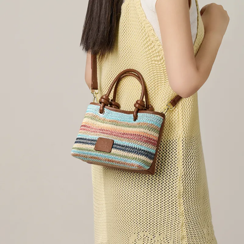 15 MINS Fabric, Synthetic Leather Handbag Small Size Women's Rainbow-2