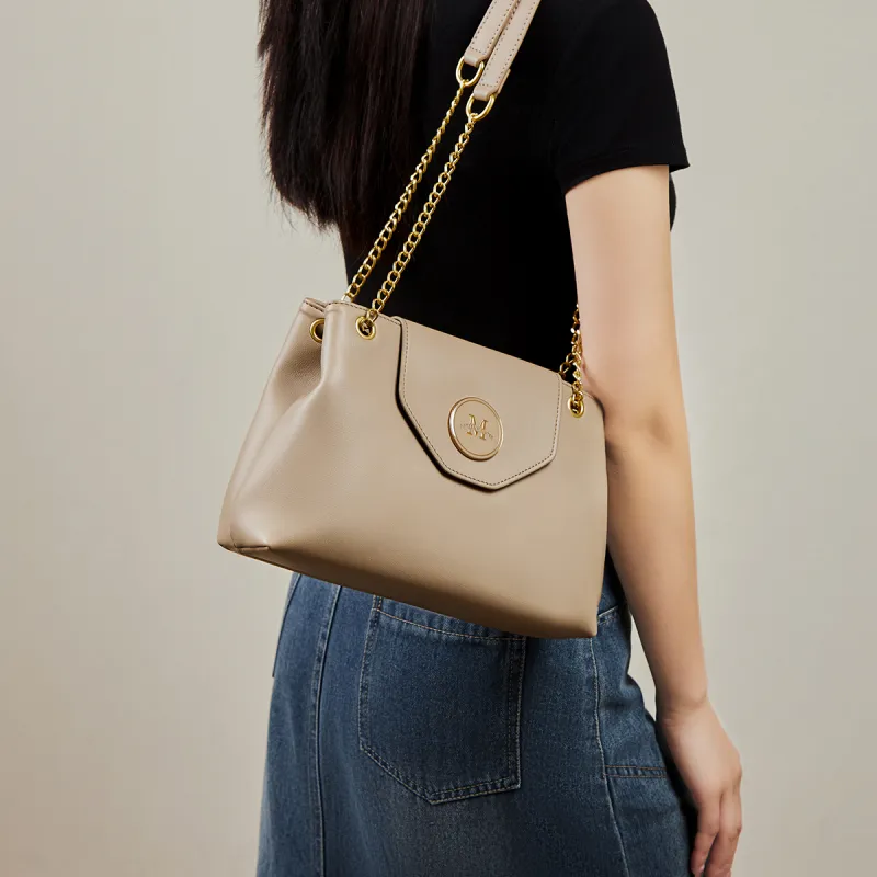 15 MINS Cow Leather With Synthetic Leather Handbag, Crossbody Bag, Shoulder Bag Regular Women's Oat/Coffee-3