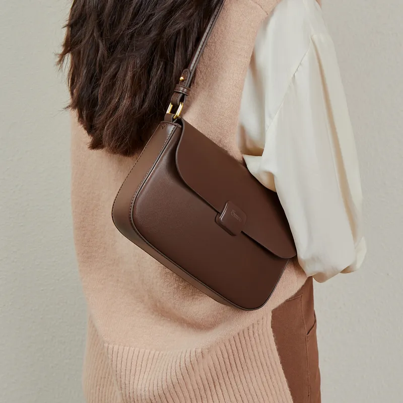 15 MINS Cow Leather Shoulder Bag, Crossbody Bag, Tofu Bag Women's Midnight Black/Coffee/Ecru-3