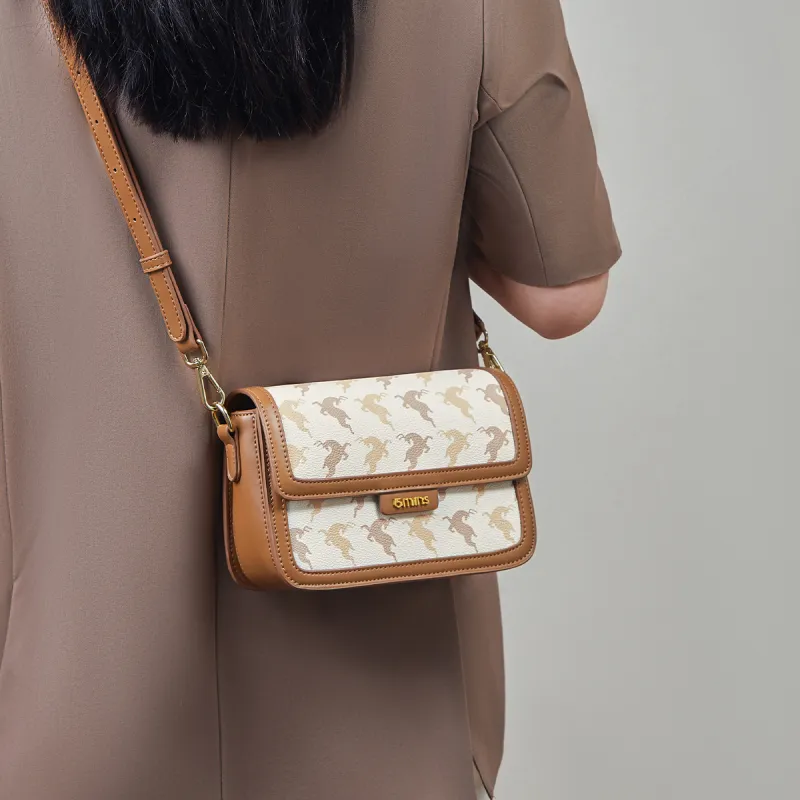 15 MINS PVC With Synthetic Leather Shoulder Bag, Small Square Bag, Crossbody Bag Regular Women's Coffee/Ecru-8