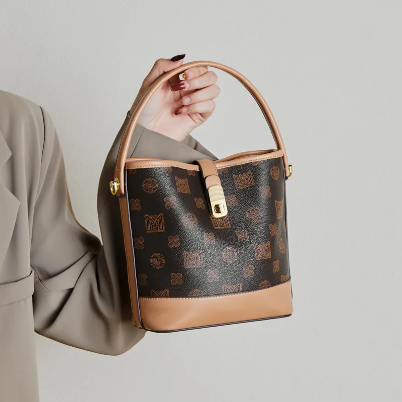 15 MINS Synthetic Leather Mom Bag Shoulder Bag Bucket Bag Crossbody Bag Small Size Women's Coffee-5