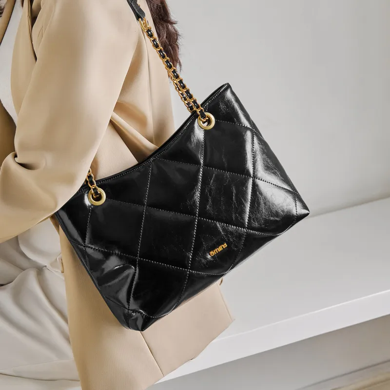 15 MINS Cow Leather Shoulder Bag Regular Women's Midnight Black-1