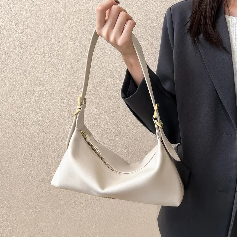 15 MINS Cow Leather Baguette Bag Shoulder Bag Handbag Large Size Women's Black/White-4