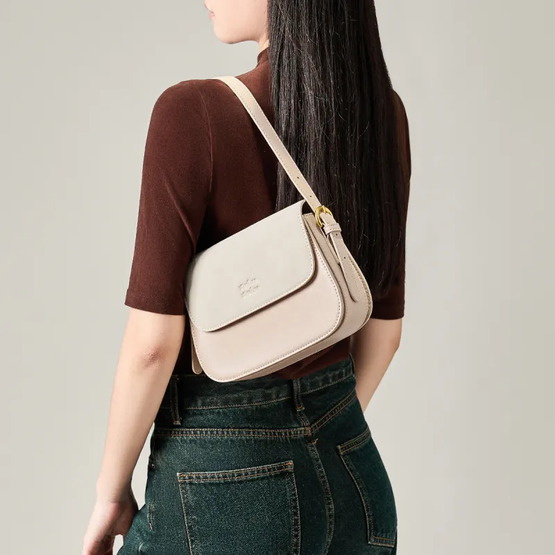 15 MINS Synthetic Leather Shoulder Bag Women's Ecru-2