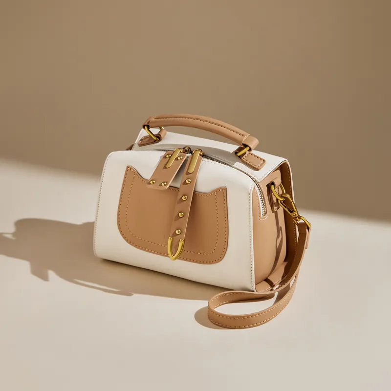 15 MINS Synthetic Leather Shoulder Bag, Crossbody Bag, Handbag Women's Ecru & Apricot-3