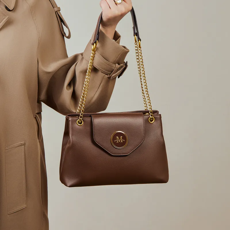 15 MINS Cow Leather With Synthetic Leather Handbag, Crossbody Bag, Shoulder Bag Regular Women's Oat/Coffee-7
