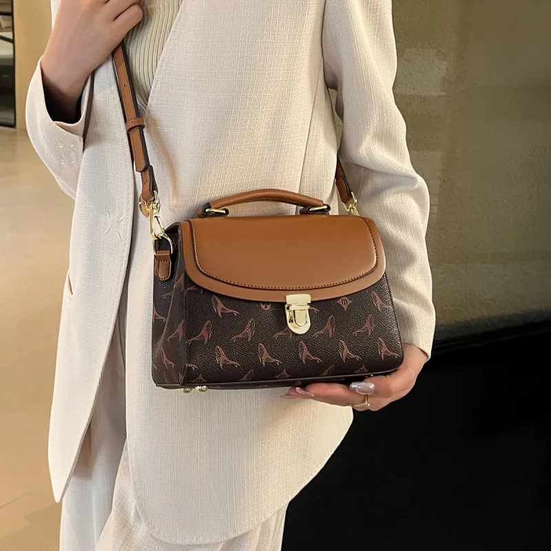 15 MINS PVC Synthetic Leather Shoulder Bag, Small Square Bag, One Shoulder Handbag Medium Size Women's Coffee-1