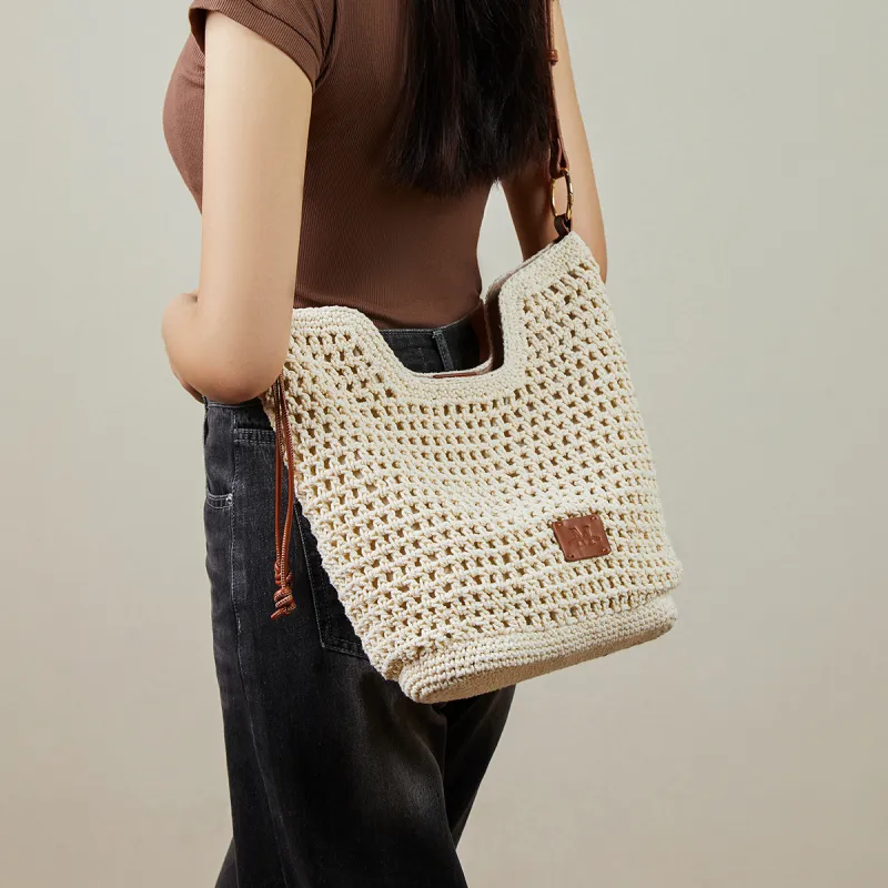 15 MINS Fabric Tote Bag, Shopping Bag, Shoulder Bag Tubas Women's Beige-3