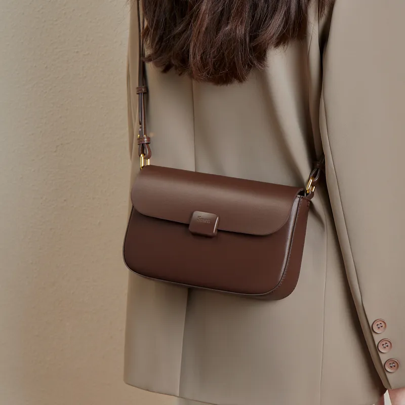 15 MINS Cow Leather Shoulder Bag, Crossbody Bag, Tofu Bag Women's Midnight Black/Coffee/Ecru-1
