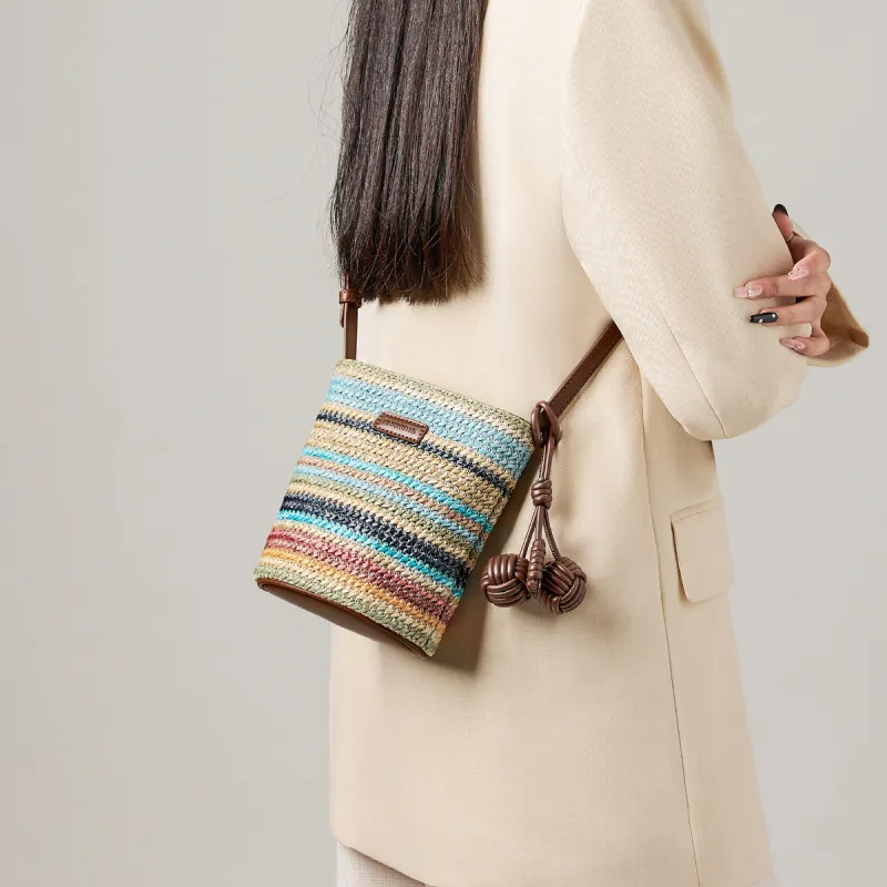 15 MINS Synthetic Leather Bucket Bag, Crossbody Bag Mini Women's Multicolor-1