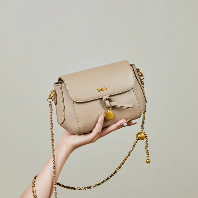 15 MINS Cow Leather Patchwork Synthetic Leather Chain Bag Crossbody Bag Shoulder Bag Women's Oat/Ecru-2