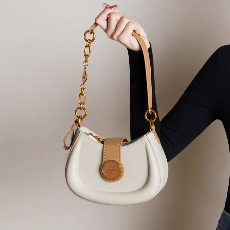 15 MINS Synthetic Leather Shoulder Bag Crossbody Bag Shoulder Bag Regular Women's Ecru & Apricot/Midnight Black/Coffee-3