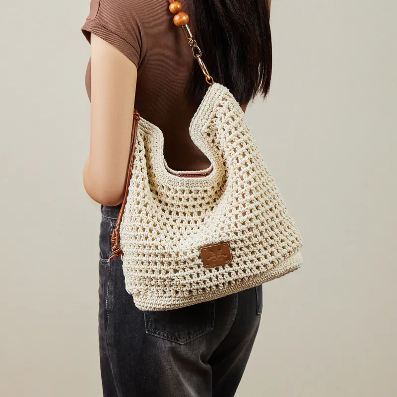 15 MINS Fabric Tote Bag, Shopping Bag, Shoulder Bag Tubas Women's Beige-2