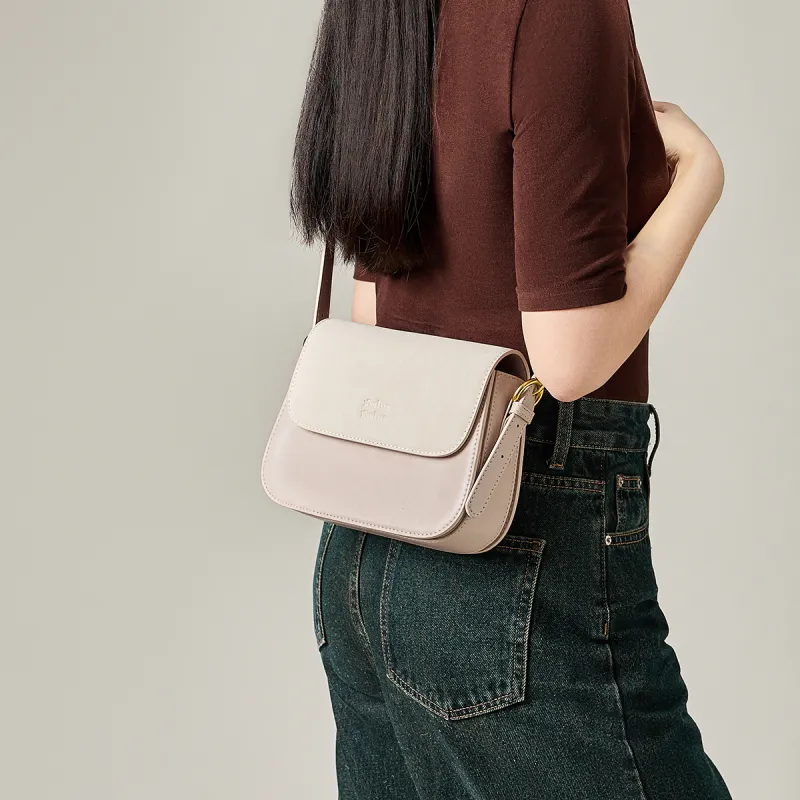 15 MINS Synthetic Leather Shoulder Bag Women's Ecru-3