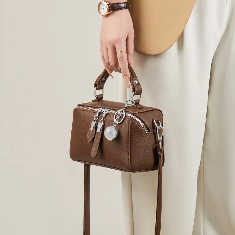 15 MINS Synthetic Leather Box Bag, Handbag, Crossbody Bag, Shoulder Bag Regular Women's Black Khaki Coffee-12