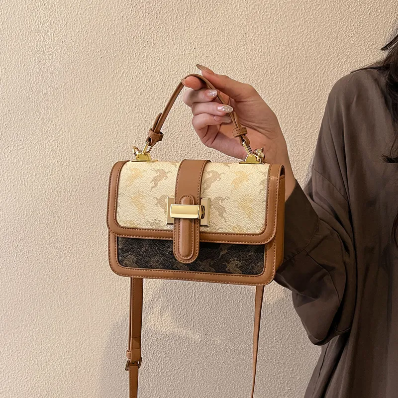 15 MINS PVC Handbag, Crossbody Bag Medium Size Women's Warm Beige Apricot & Coffee-2