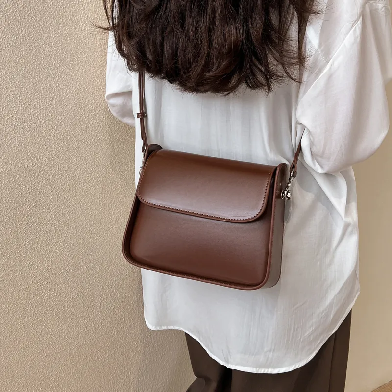 15 MINS Cow Leather Small Square Bag Shoulder Bag Crossbody Bag Women's Coffee-2
