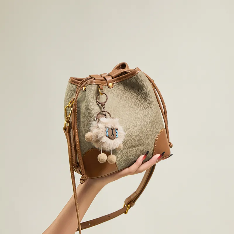 15 MINS Top Grain Cow Leather Crossbody Bag Shoulder Bag Regular Women's Khaki & Brown-3