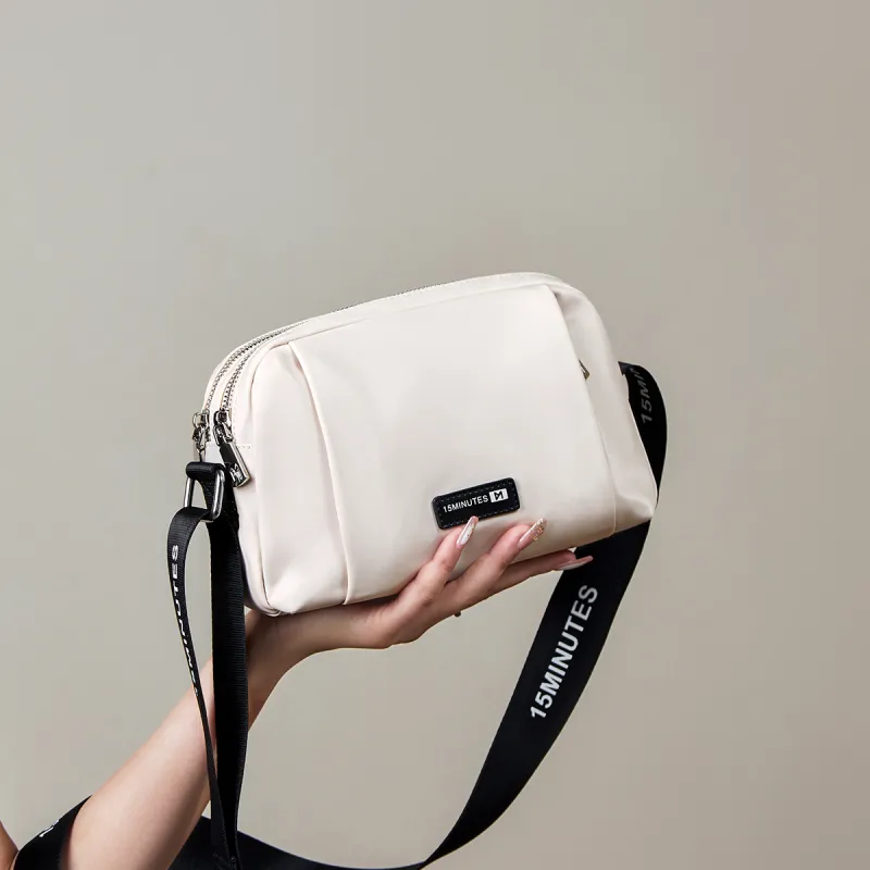 15 MINS Fabric With Synthetic Leather Shoulder Bag Crossbody Bag Small Size Women's Ecru/Midnight Black-3
