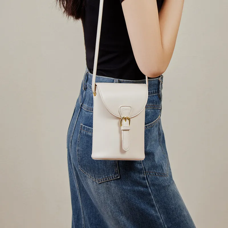 15 MINS Synthetic Leather Cell Phone Pouch Crossbody Bags Regular Women's Caramel Brown/Ecru-4
