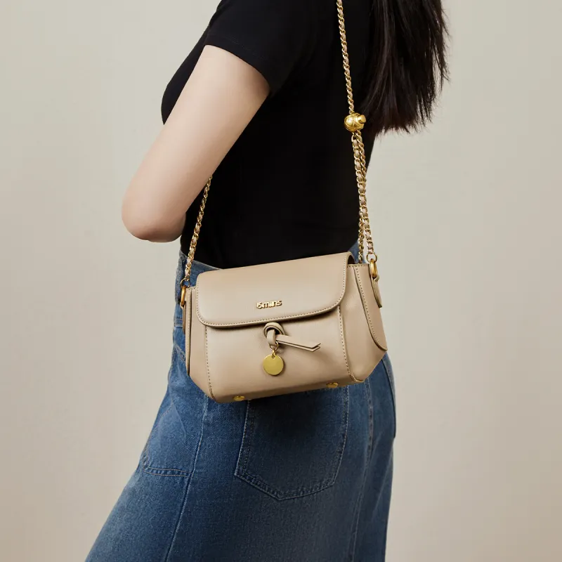 15 MINS Cow Leather Patchwork Synthetic Leather Chain Bag Crossbody Bag Shoulder Bag Women's Oat/Ecru-1