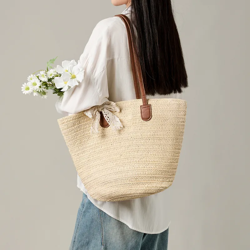 15 MINS Synthetic Leather Tote Bag, Tote Bag, Armpit Shoulder Bag Women's Ecru/Khaki-2