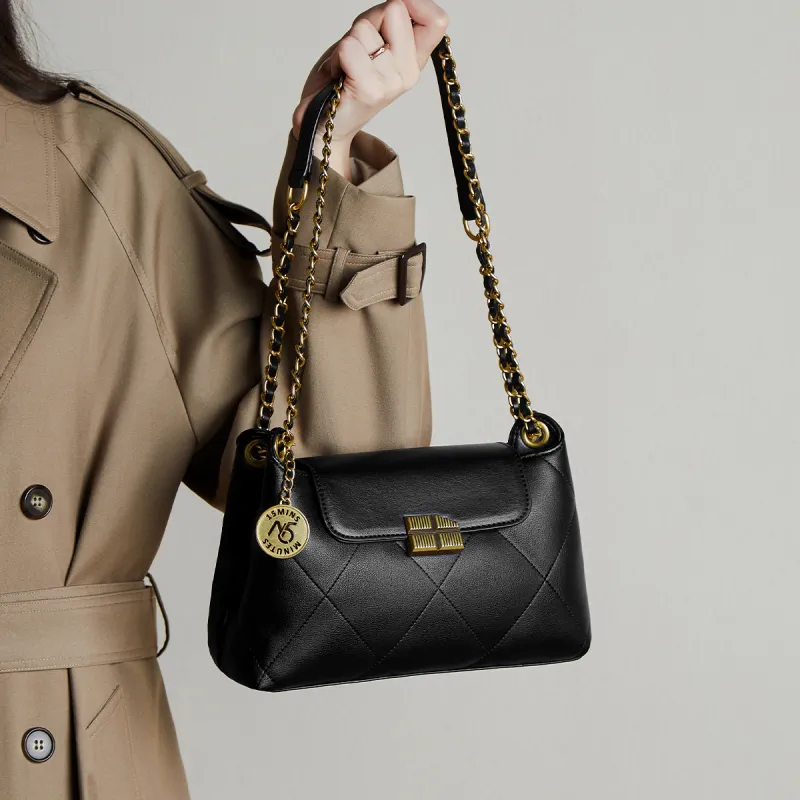 15 MINS Cow Leather Soft Leather Shoulder Bag Crossbody Bag Shoulder Bag Women's Black-1