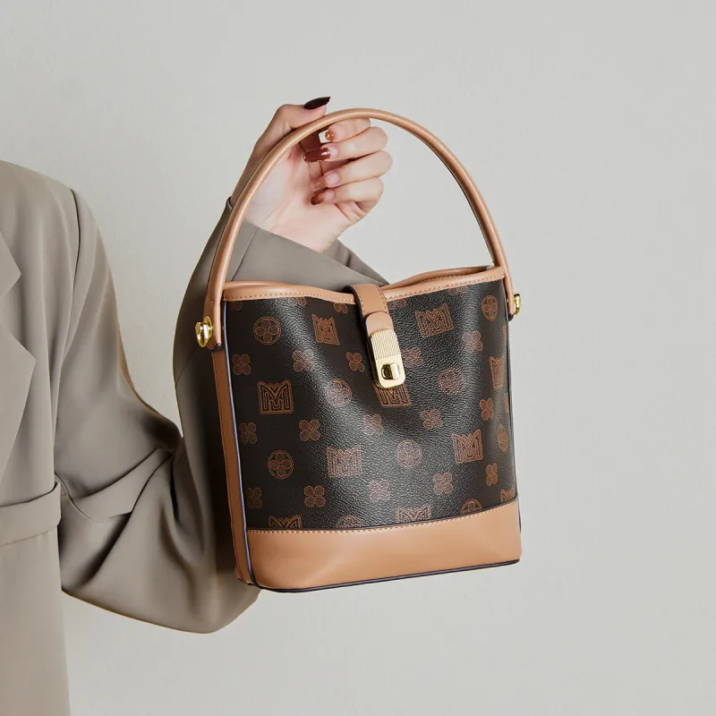 15 MINS Synthetic Leather Mom Bag Shoulder Bag Bucket Bag Crossbody Bag Small Size Women's Coffee-6