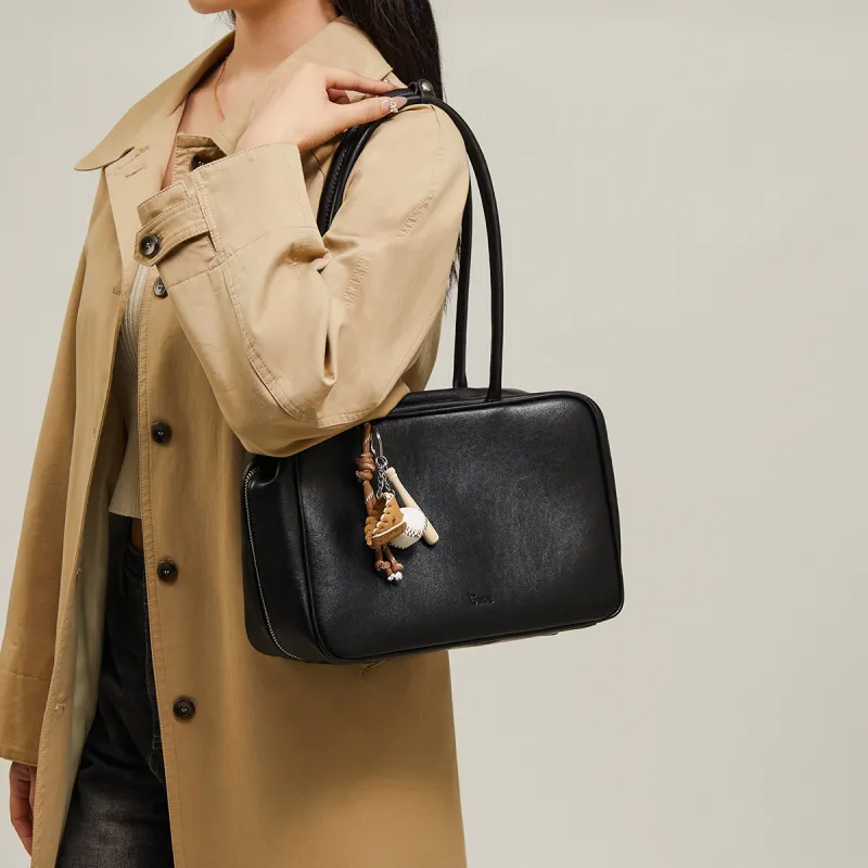 15 MINS Synthetic Leather Shoulder Bag Handbag Shoulder Bag Large Size Women's Brown/Black-7