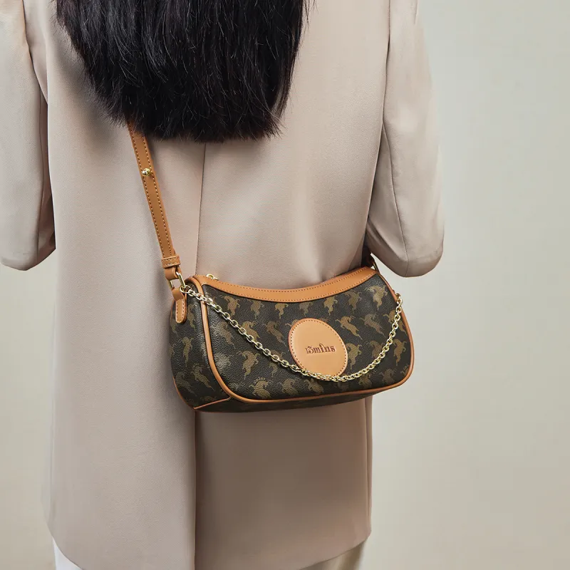 15 MINS PVC Advanced Moon Phase Bag Fashion Shoulder Bag Versatile Crossbody Bag Women's Coffee/Ecru-3