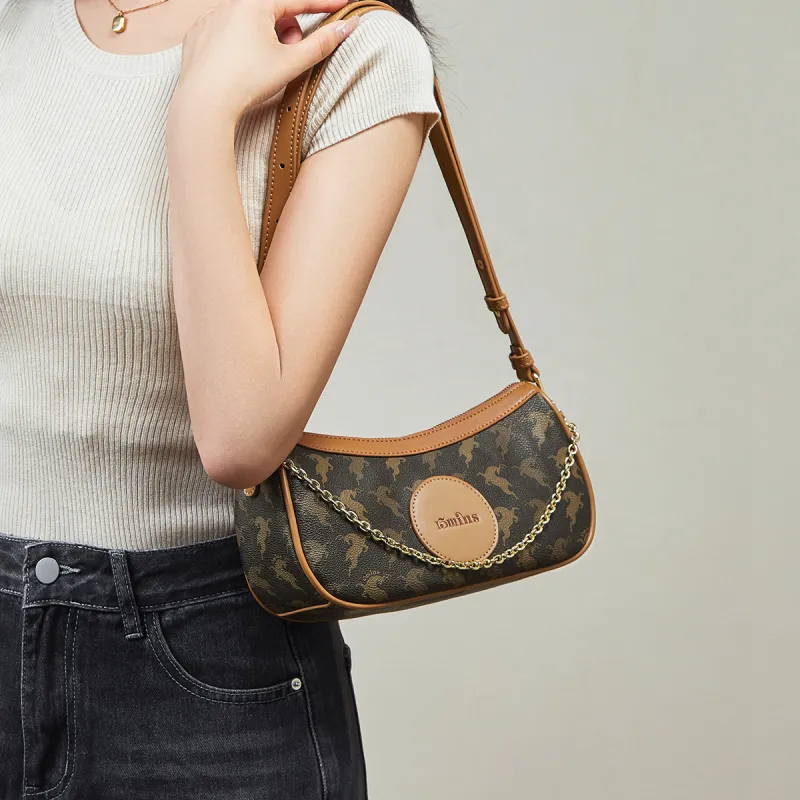 15 MINS PVC Advanced Moon Phase Bag Fashion Shoulder Bag Versatile Crossbody Bag Women's Coffee/Ecru-2