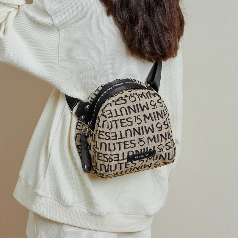 15 MINS Fabric Synthetic Leather Fanny Pack Sling Bag Shoulder Bag Crossbody Bag Medium Size Women's Midnight Black-3