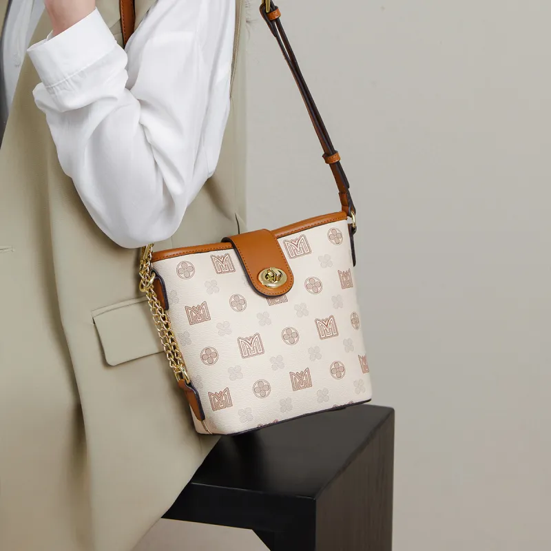15 MINS PVC Shoulder Bag, Crossbody Bag Trumpets Women's Coffee/Ecru-8