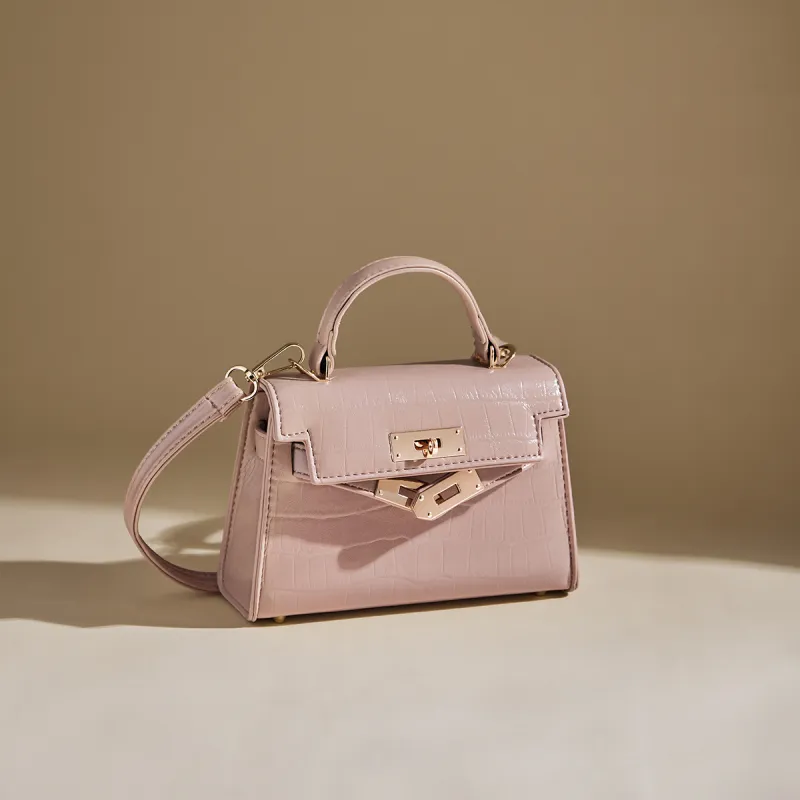 15 MINS Synthetic Leather Kelly Bag, Shoulder Bag, Crossbody Bag, Handbag Regular Women's Pink/White/Black-9