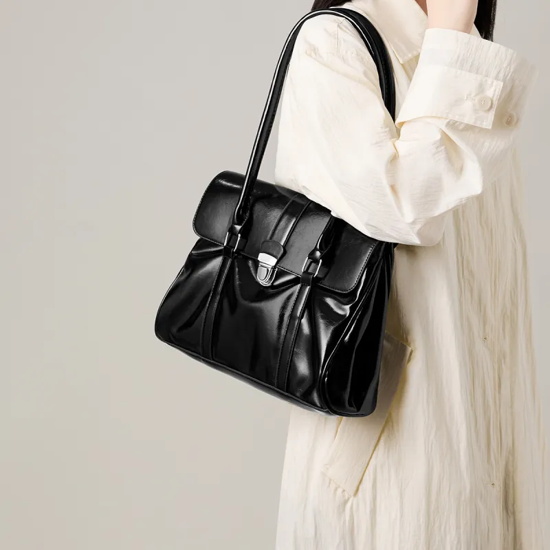 15 MINS Synthetic Leather Shoulder Bag Large Size Women's Brown/White/Black-9
