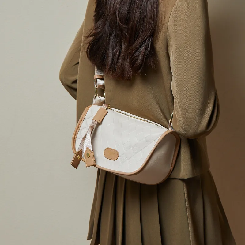 15 MINS Cow Leather Crossbody Bags Shoulder Bags Women's Ecru-2