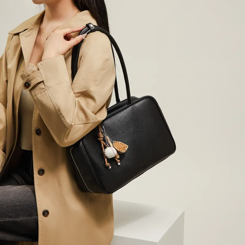 15 MINS Synthetic Leather Shoulder Bag Handbag Shoulder Bag Large Size Women's Brown/Black-8