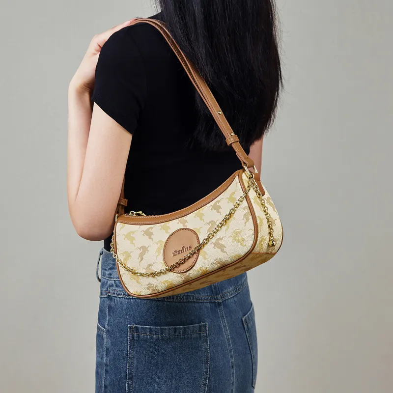 15 MINS PVC Advanced Moon Phase Bag Fashion Shoulder Bag Versatile Crossbody Bag Women's Coffee/Ecru-8
