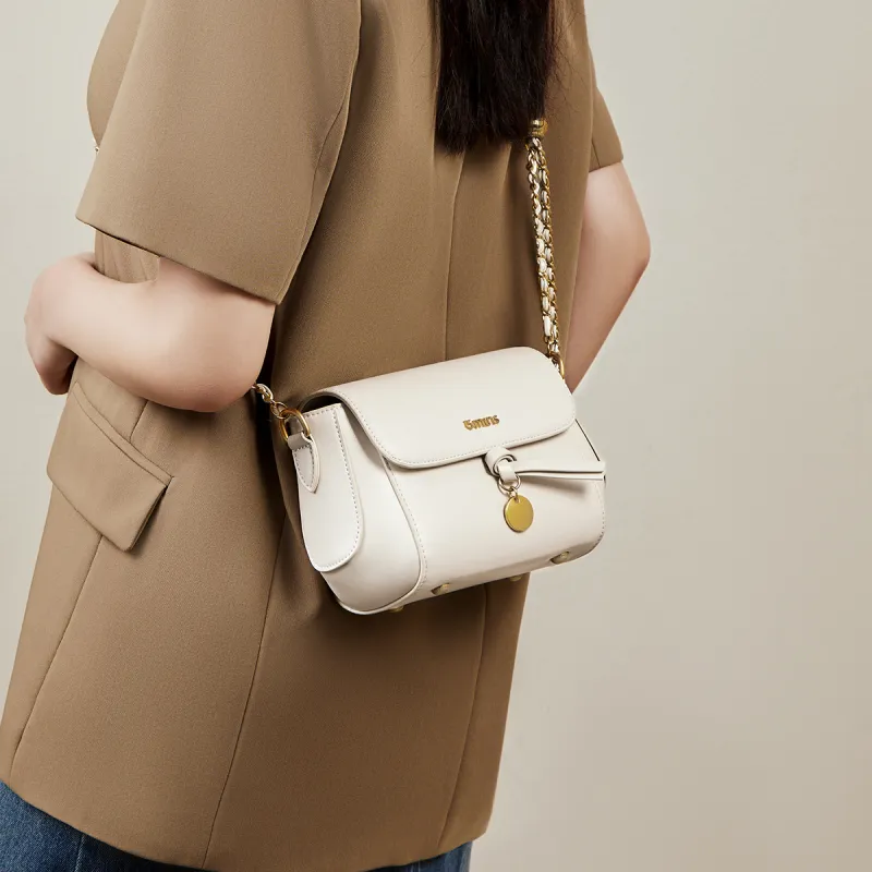 15 MINS Cow Leather Patchwork Synthetic Leather Chain Bag Crossbody Bag Shoulder Bag Women's Oat/Ecru-6