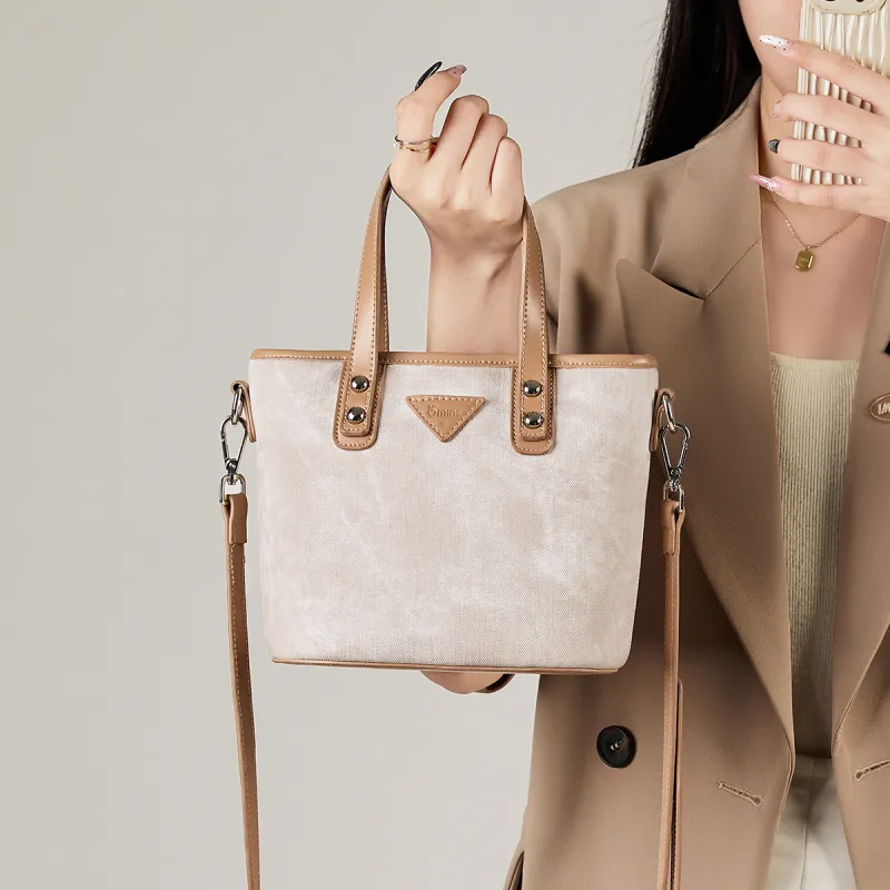 15 MINS Synthetic Leather One Shoulder Handbag Trumpets Women's White & Apricot-3