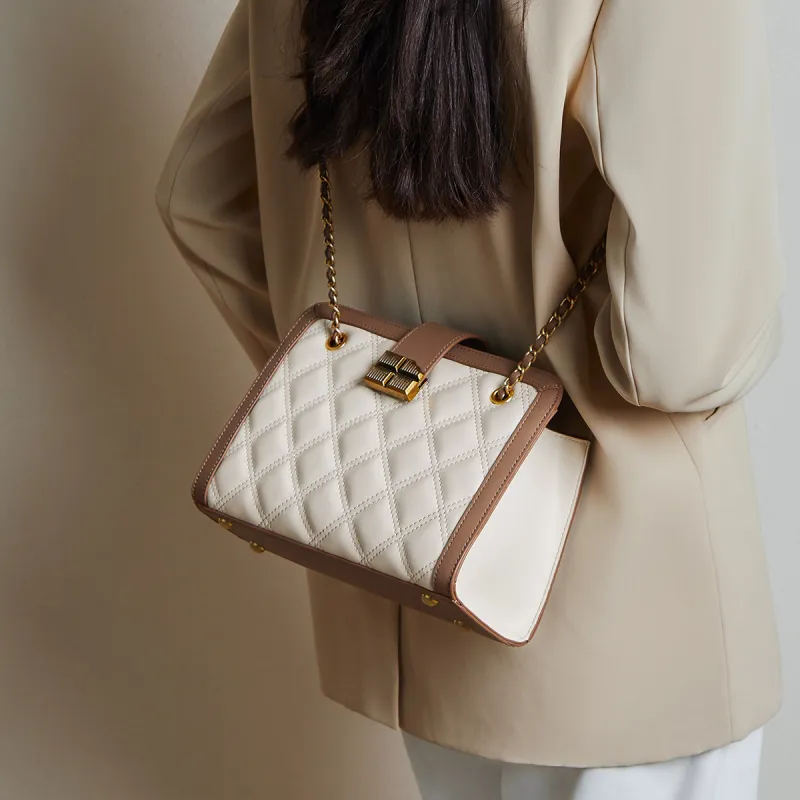 15 MINS Cow Leather Shoulder Bag Crossbody Bag Large Size Women's White-7