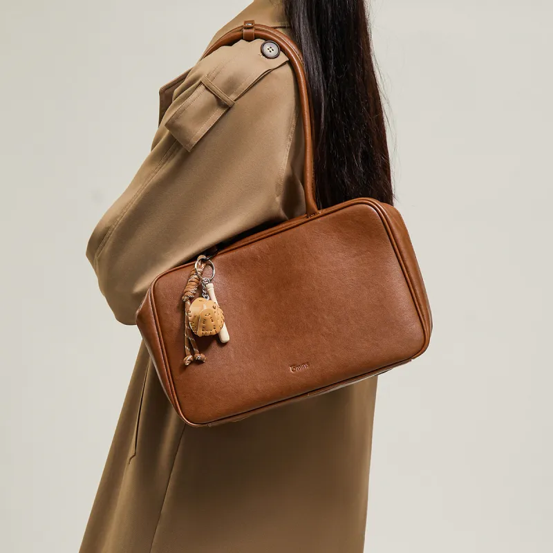15 MINS Synthetic Leather Shoulder Bag Handbag Shoulder Bag Large Size Women's Brown/Black-3